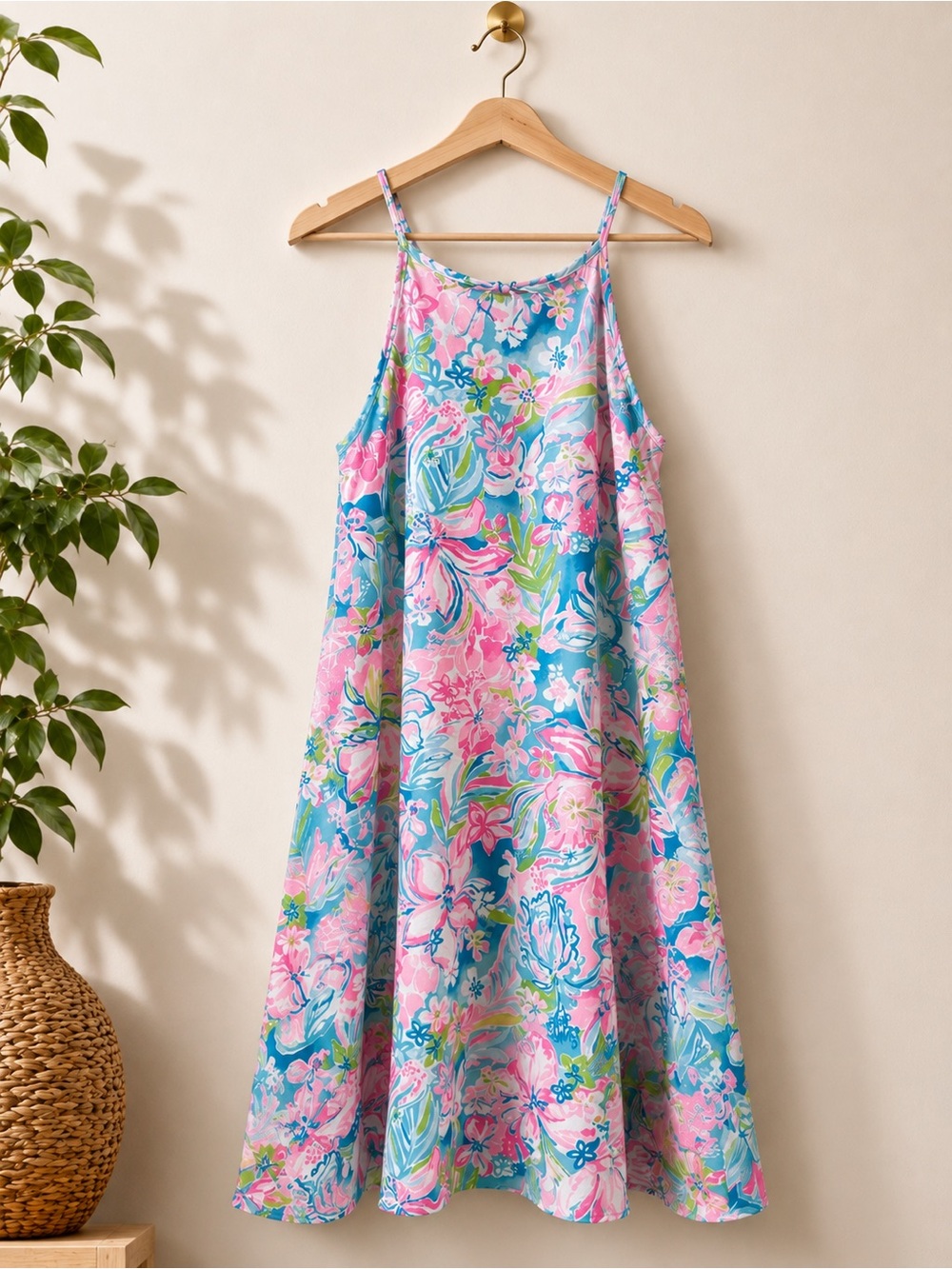 Lilly Pulitzer XS Floral Swing Dress Pink Blue Sleeveless Tropical